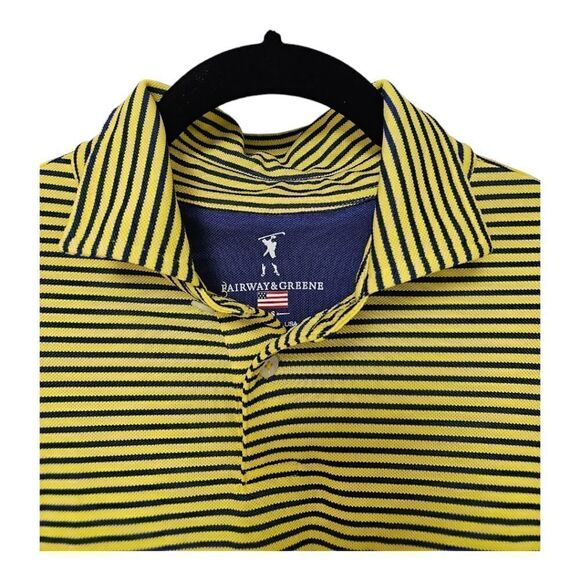 FAIRWAY & GREENE Yellow Blue Striped Golf Polo Shirt - Size Small - Picture 3 of 7
